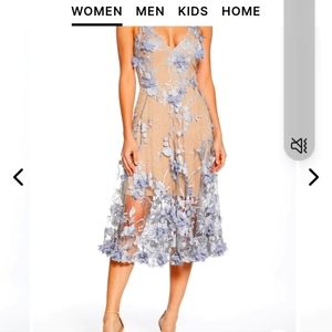 Dress the Population Audrey Mini Dress size L, Mineral Blue/Nude